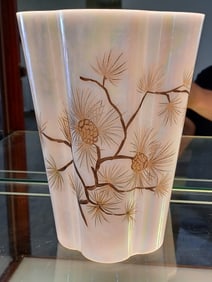 Vintage Mid Century Opaline Glass Handpainted