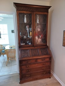 Beautiful Tudor Style Secretary by Ethan Allen/ Contents sold in separate lot