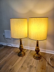 Pair of Brass Mid Century Lamps w/ shades