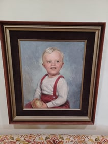 1970's Oil on Canvas Framed Child Portrait/ Artist Signed