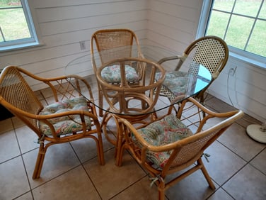 Vintage Rattan Dining Table & Chairs