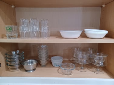 Lot of Kitchen Glassware including Corelle Ware, misc
