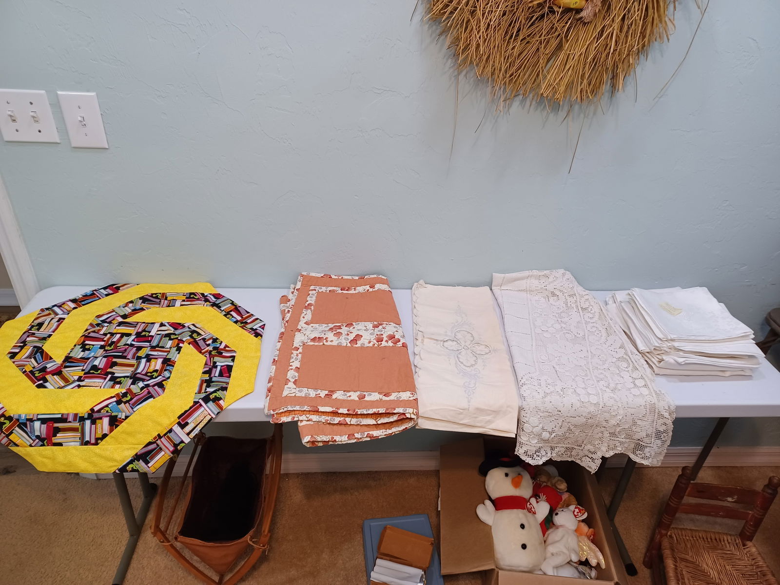 Qulted Table Runners, Lace table Clothes, & Monogramed Set: Qulted Table Runners, Lace table Clothes, & Monogramed Set