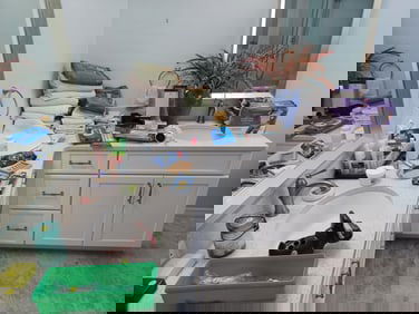 Entire contents on bathroom countertops/ towels, hairdryers, etc