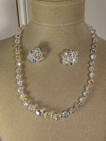 Vintage Set Crystal Bead Necklace & earrings