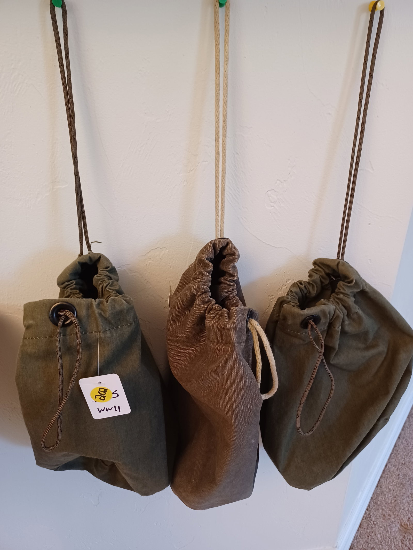 Lot of 3 WW2 Draw String Bags: Lot of 3 WW2 Draw String Bags