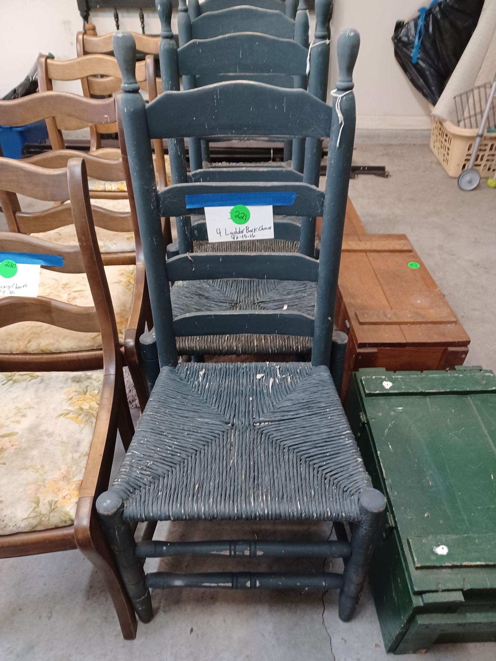 Set of 4 Ladder Back Chairs Painted Green (1 of 5)