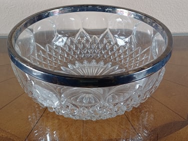 Vintage German Silver Plated Crystal Serving Bowl