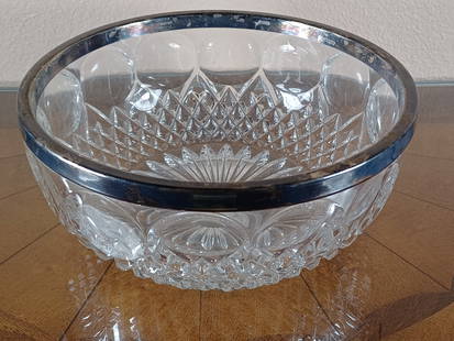Vintage German Silver Plated Crystal Serving Bowl: Vintage German Silver Plated Crystal Serving Bowl