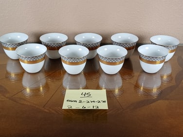 Set of Ornate Gold Trimmed Asian Cups