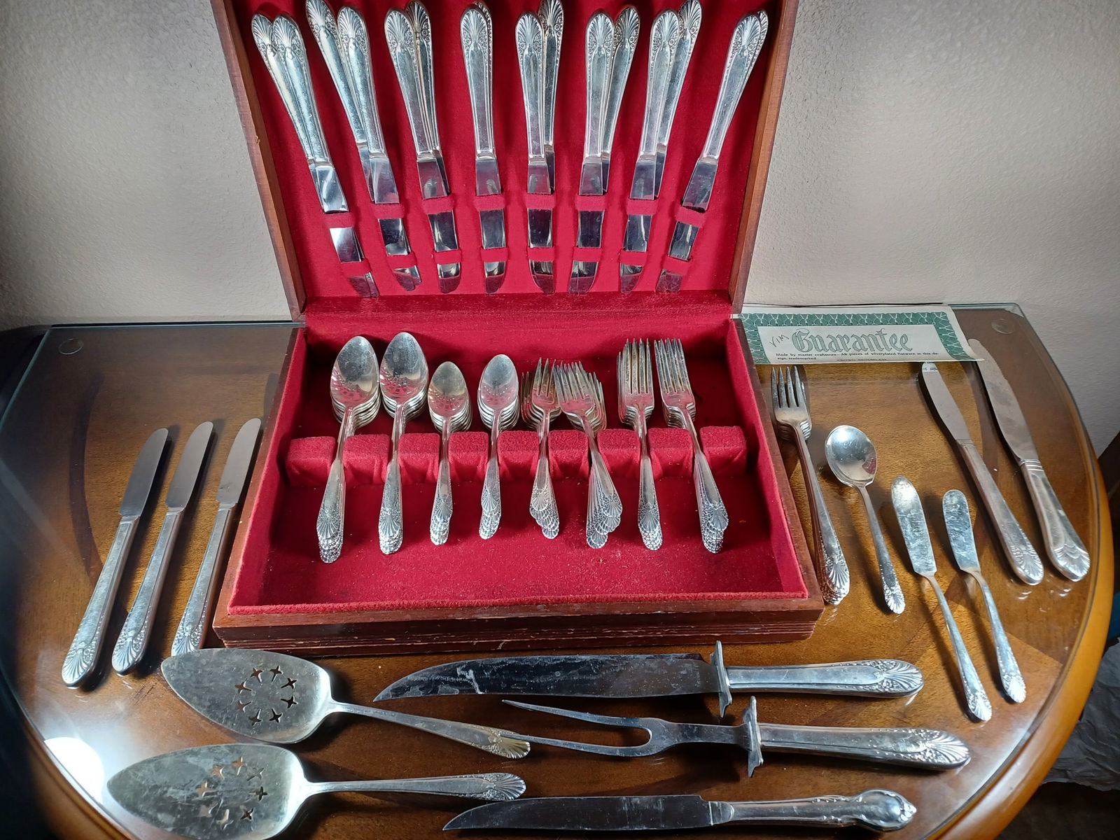 Very Nice Mid Century Silver Plated Set with Serving Pieces in Box & Certificate (1 of 11)