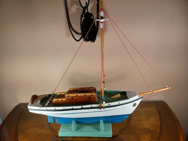 Large Artist Hand Carved Sail Boat from Santorini / RESERVE