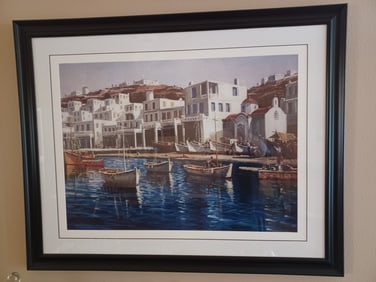 Large Framed Artwork of Santorini