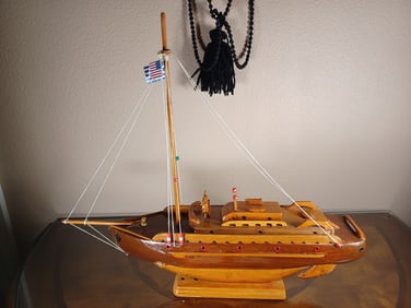 Large Artist Hand Carved Sail Boat from Santorini / RESERVE