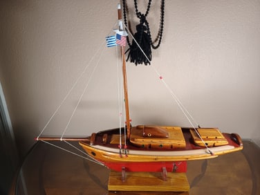Large Artist Hand Carved Sail Boat from Santorini / RESERVE
