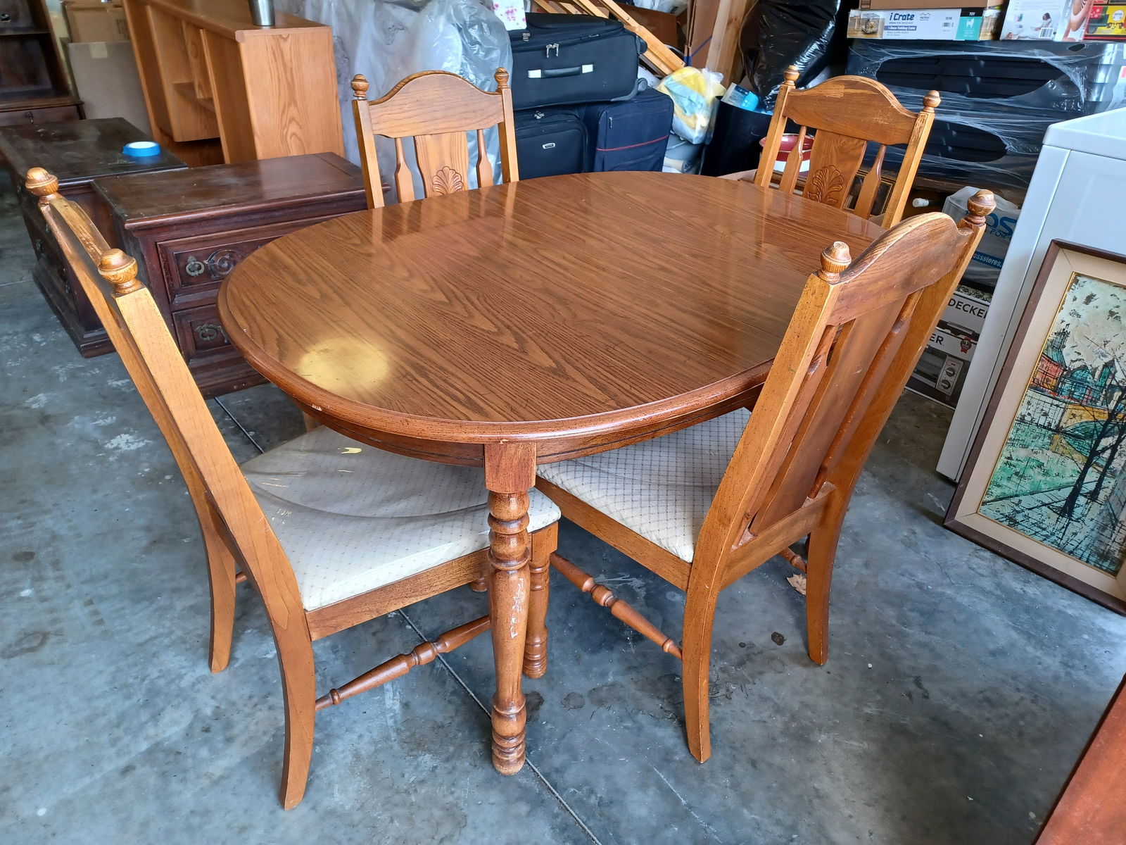 Dining Table and 4 Chairs / All chairs covered in clear plastic: Dining Table and 4 Chairs / All chairs covered in clear plastic