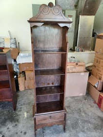 Unique Mid century Skinny Tall Wood Book Case / Condition Issue
