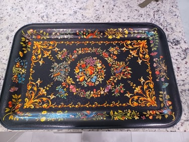 Beautiful Vintage Tin Enamelled Tray
