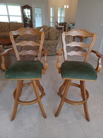 Pair of Heavy Oak Swivel Bar Stools