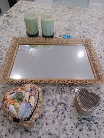 Lot of Dresser Tray, Candles and Trinket boxes