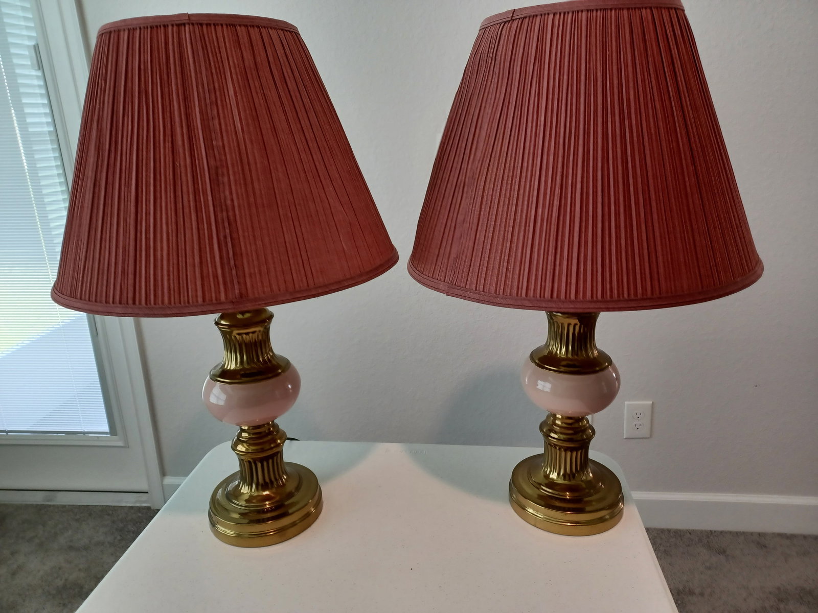 Pair of Gold & Pink Lamps / shades need replaced: Pair of Gold & Pink Lamps / shades need replaced