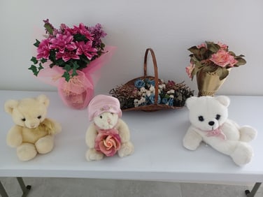 Lot of Teddy Bears and Floral Arrangements