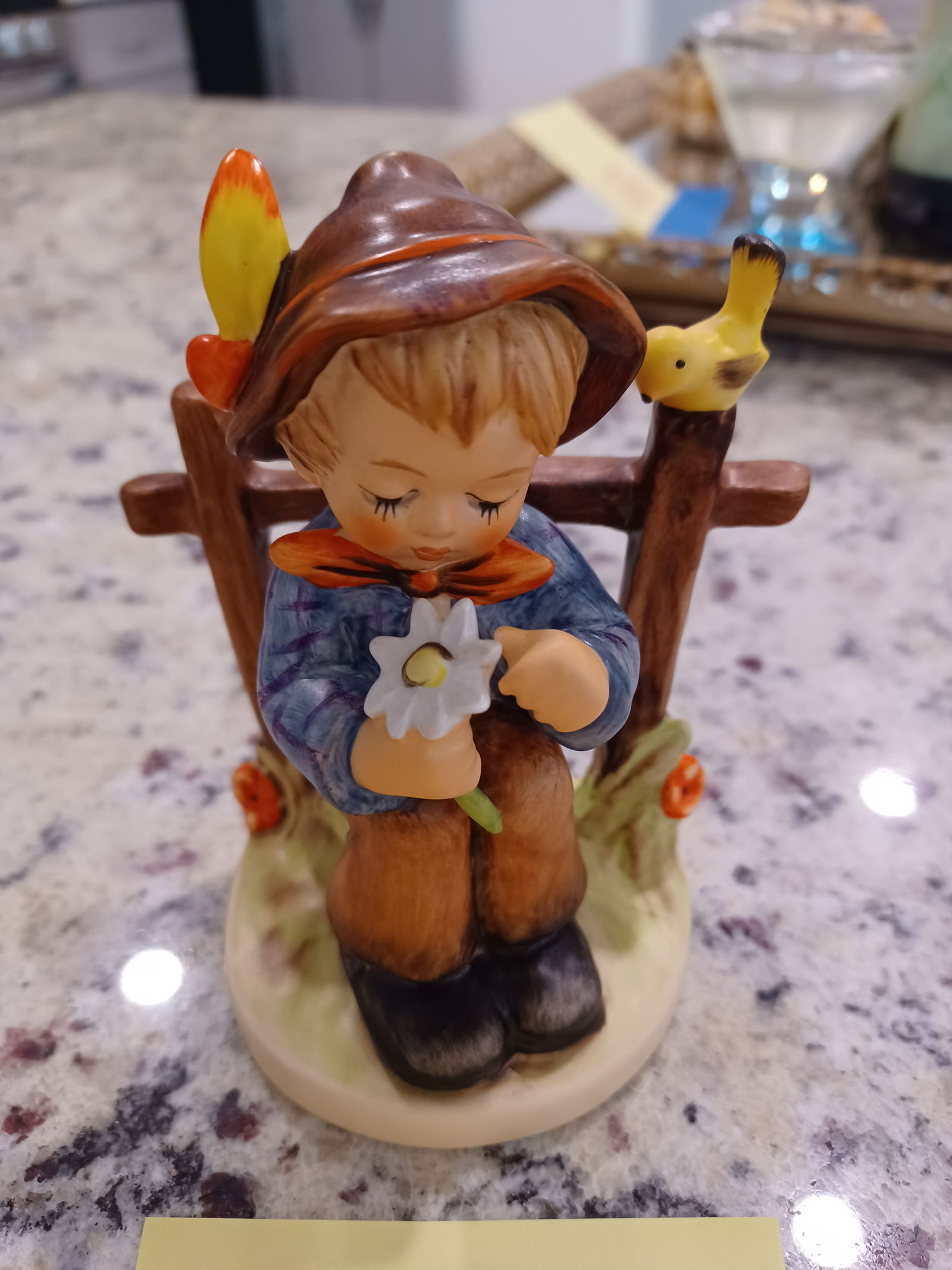 Hummel Figurine Boy by Fence with Birds / 174 / 1992: Hummel Figurine Boy by Fence with Birds / 174 / 1992