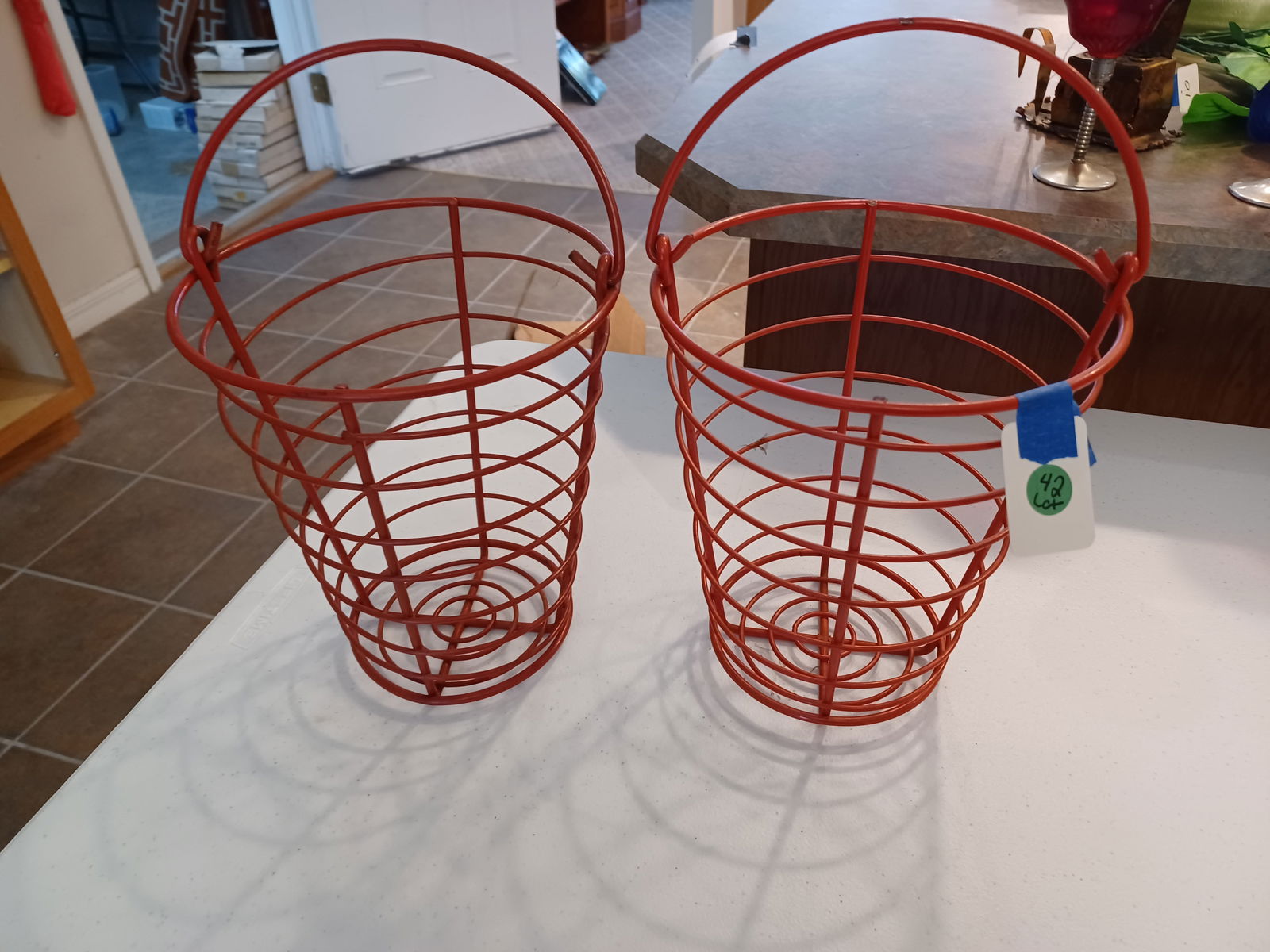 Pair of Heavy Metal Egg Baskets: Pair of Heavy Metal Egg Baskets
