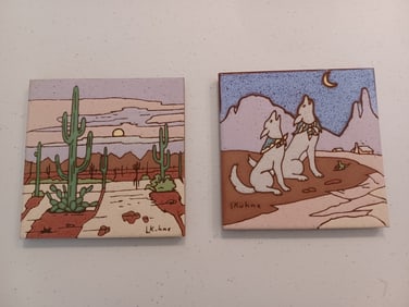 Set of 2 Earthtones Art Tiles
