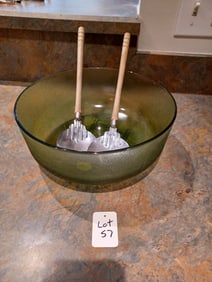 Vintage Mid Century Salad Bowl & Utensils