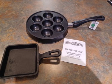 NEW Nordic Ware Ebleskiver Pan & Square Cast Iron Skillet