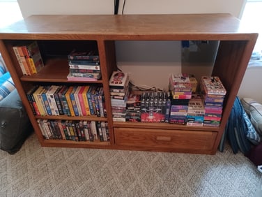 Solid Oak Entertainment Center & Contents