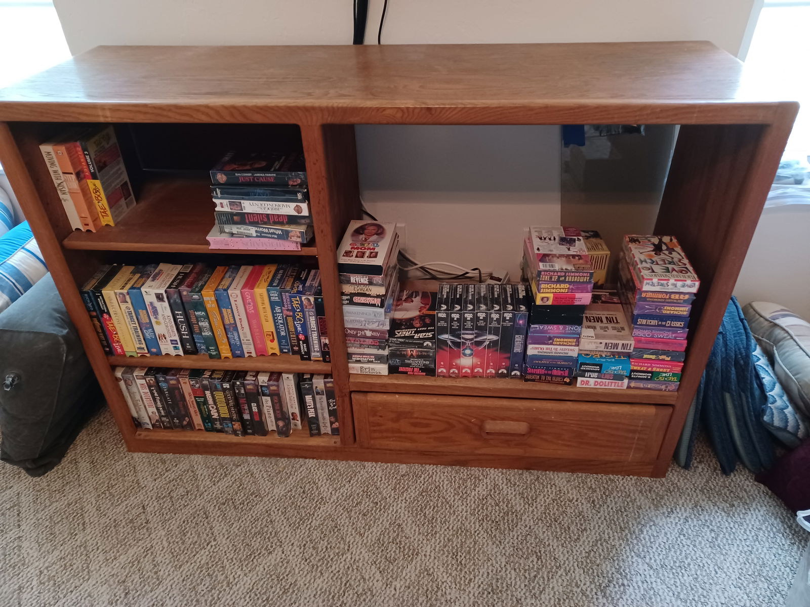 Solid Oak Entertainment Center & Contents: Solid Oak Entertainment Center & Contents