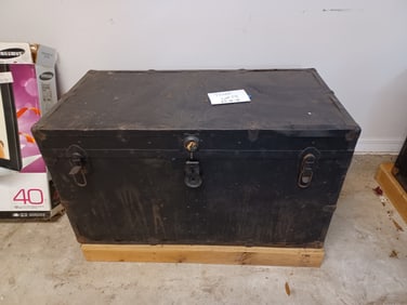 Vintage Steamer Trunk/ includes wood pedestal it sits on