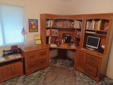 Entire Contents on countertops and bookshelves/ books, office supplies, artwork, all shown