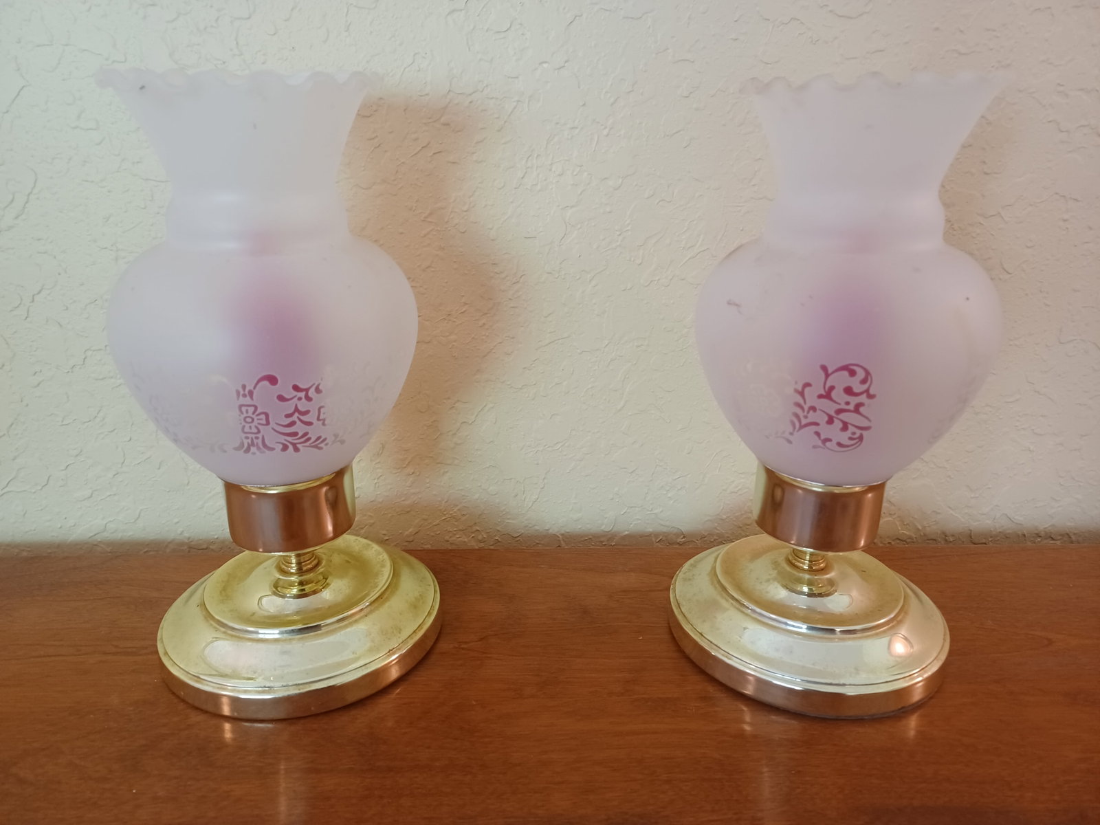 Brass Candle Holders with Frosted Shades: Brass Candle Holders with Frosted Shades