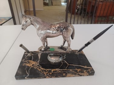 Vintage Silver Horse Pen set on Marble Base