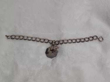 Sterling Bracelet with Bear Charm and Merry Christmas Charm