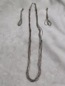 Sterling Necklace Set with Turquois Stones / Screw Back Earrings