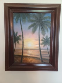 Framed Oil on Canvas Painting / Signed/ Tropical Scene