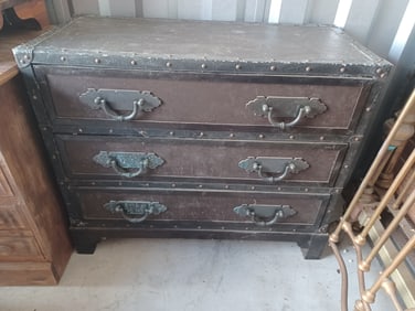 Metal Frame and Leather Panel Chest / Needs a good Cleaning