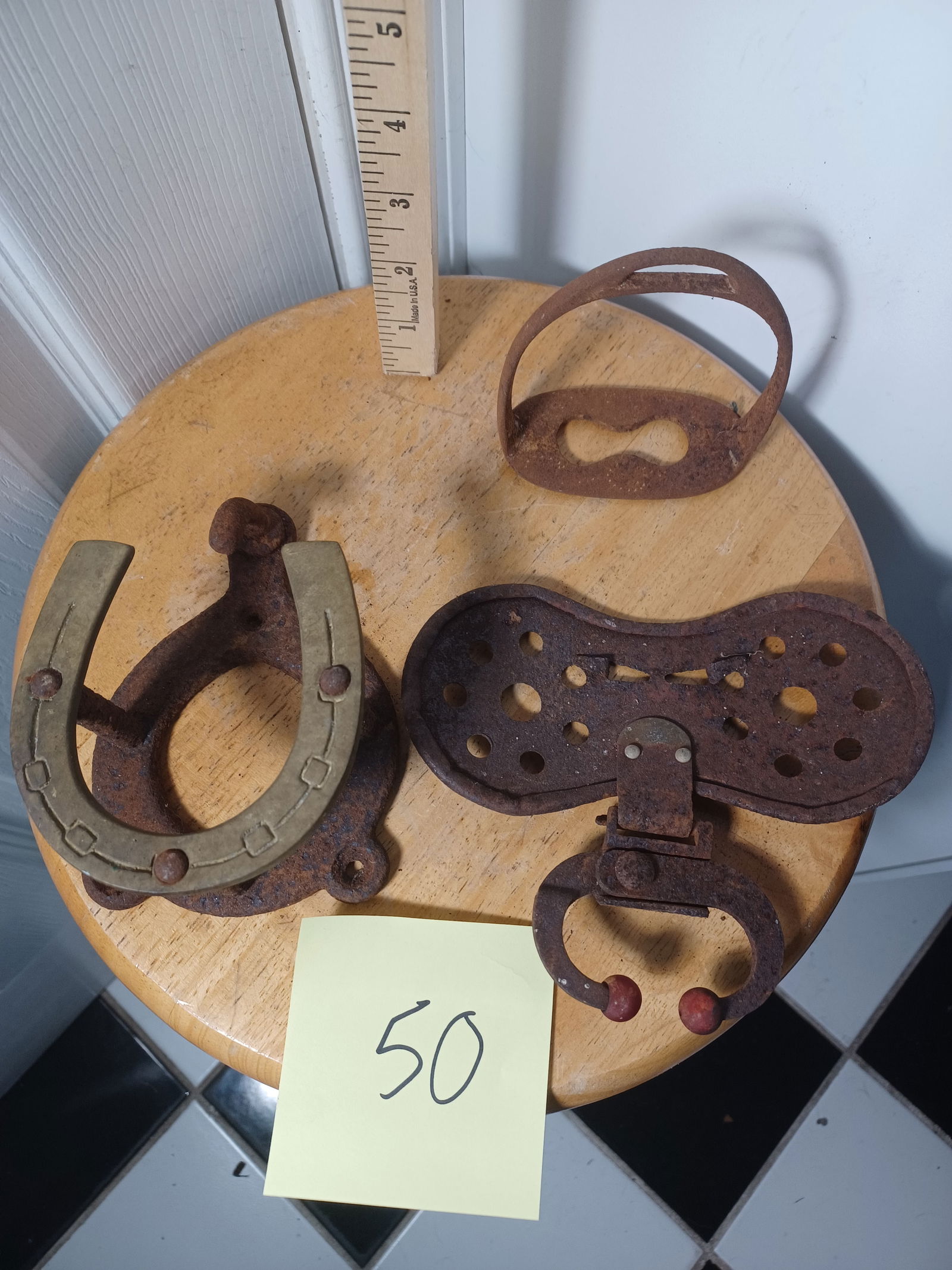 Vintage Farm Items / Calf Weener/ Stirrup / Horse Shoe Wall hanger: Vintage Farm Items / Calf Weener/ Stirrup / Horse Shoe Wall hanger