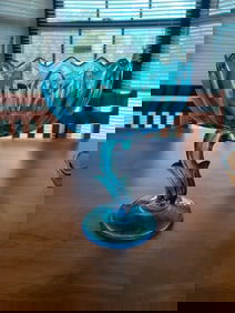 Mid Century Aqua Marine Pedestal Bowl