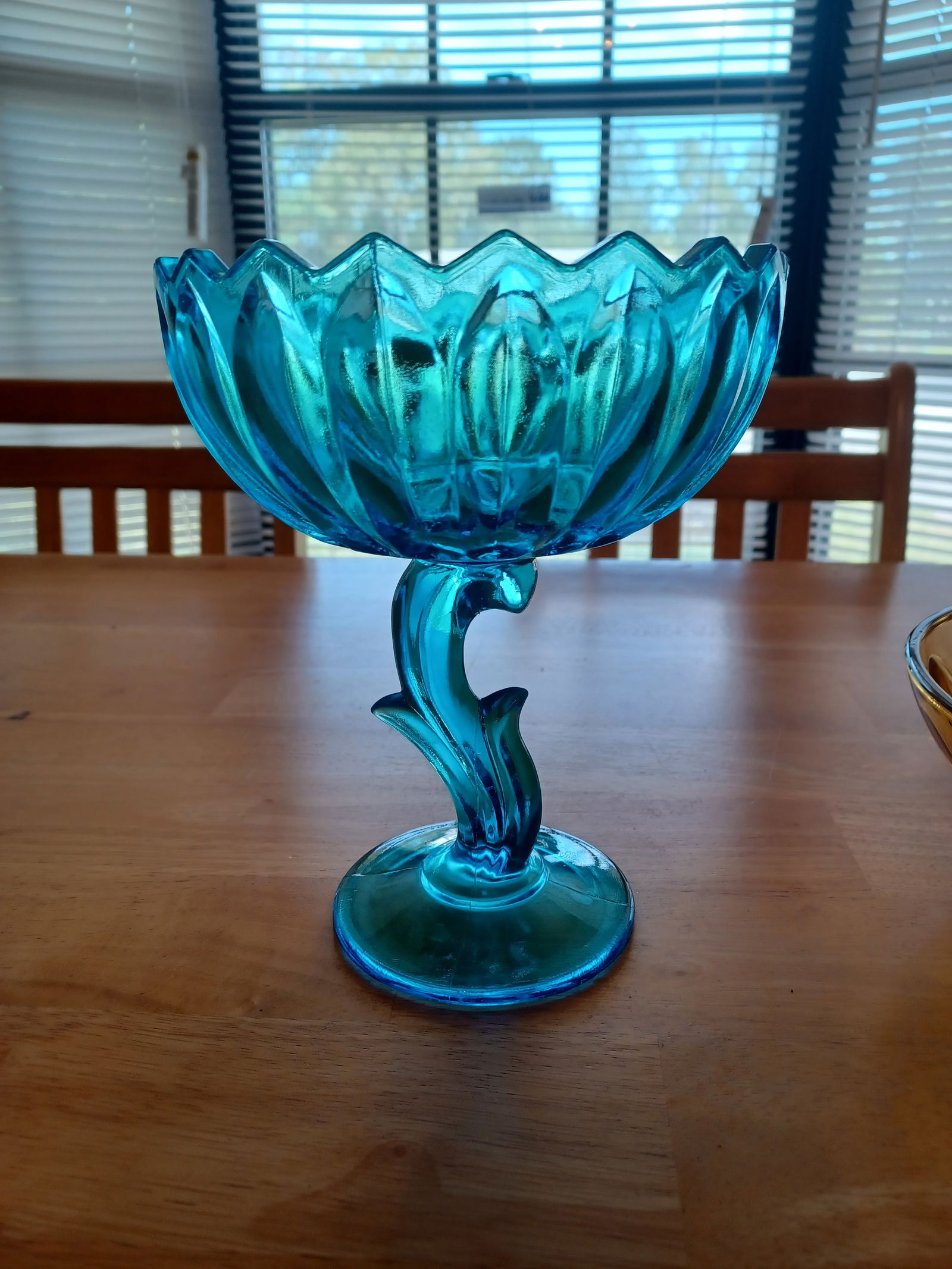 Mid Century Aqua Marine Pedestal Bowl