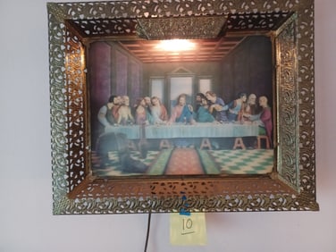 Mid Century Gold Linticular Art The Last Supper w/ light