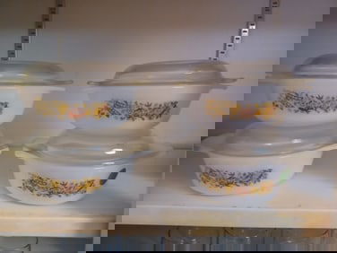 Set of 4 Fireking Small Casseroles with lids