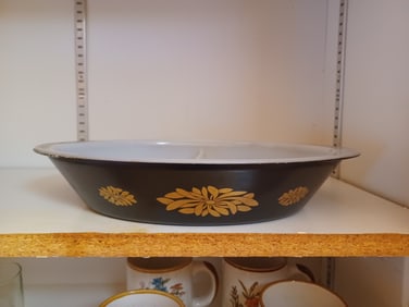 Ornate Glasbake Divided Casserole