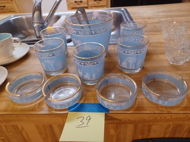 Beautiful Wedgewood Style Mid Century Barware Set