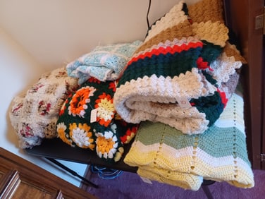 Large Lot of Crochet Blankets and Throws/ few with condition issues