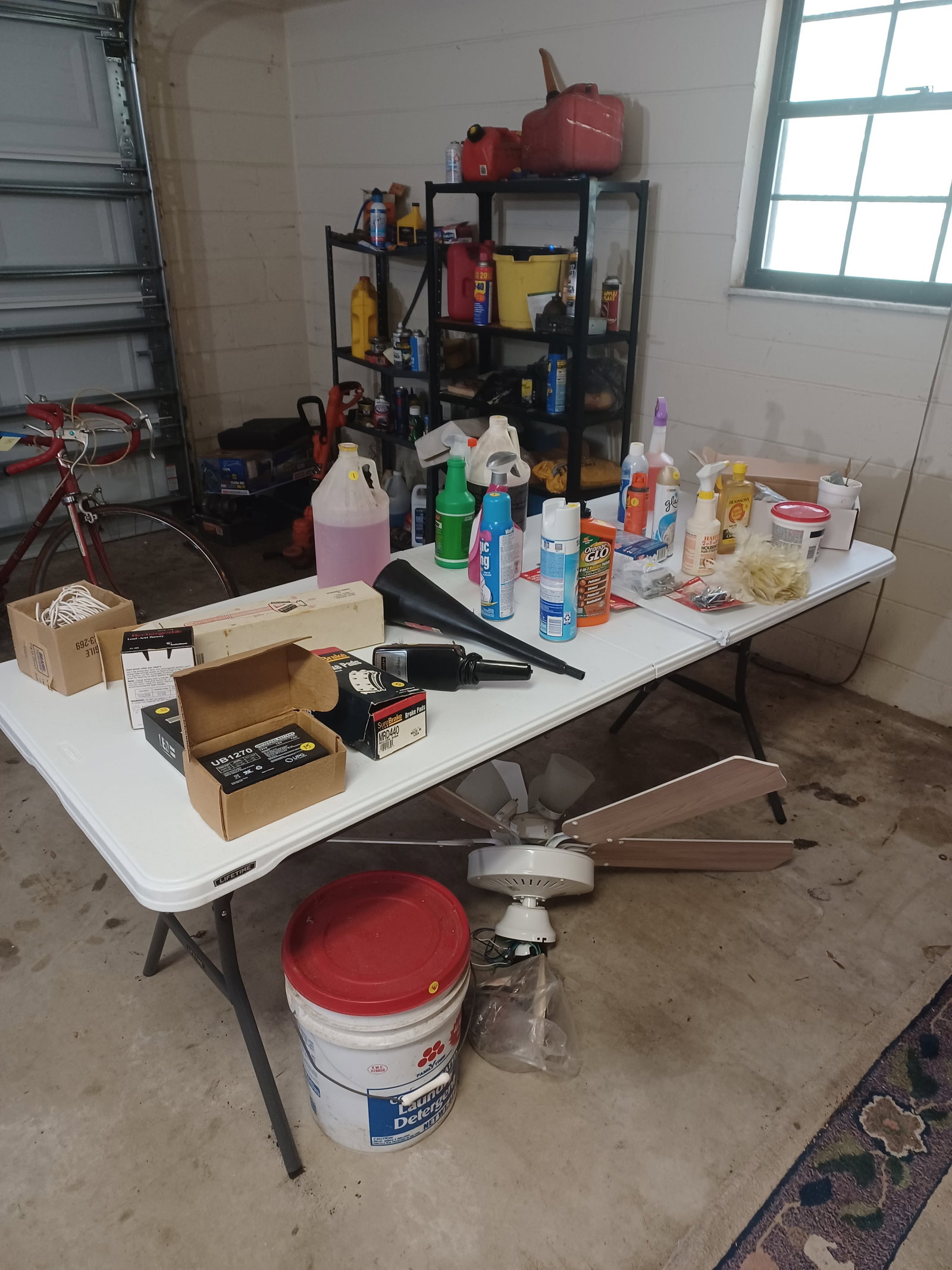 Shelves on wall and contents / includes everything seen on table and under / table not included: Shelves on wall and contents / includes everything seen on table and under / table not included